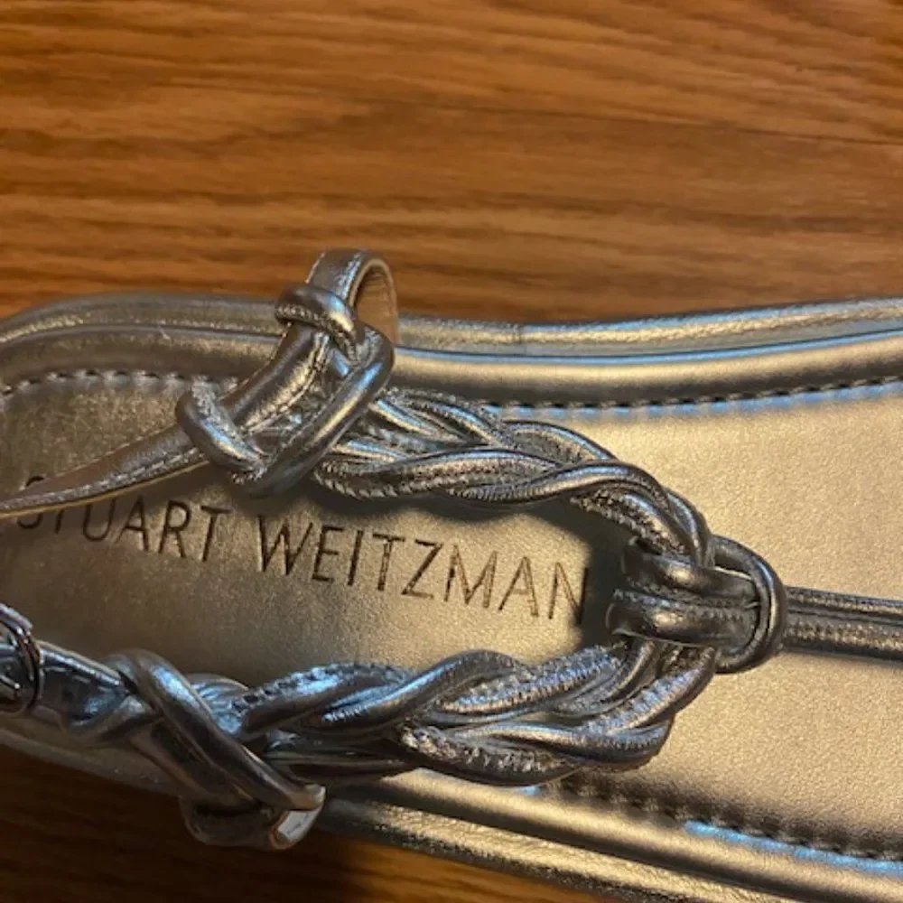 Stuart Weitzman Silver Calypso Lift Metallic Leather Platform, size 8.5
